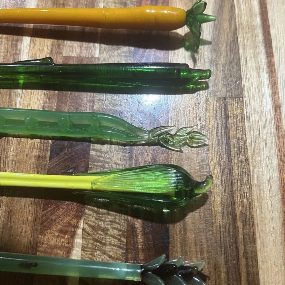 6 Vintage Crate & Barrel Bloody Mary Vegetables glass swizzle sticks Stirs Bar